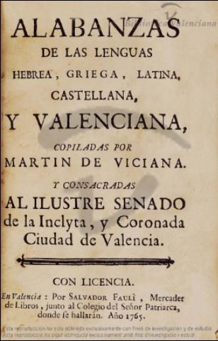Alabanzas de las lenguas hebrea, griega, latina, castellana y valenciana , Biblioteca valenciana digital